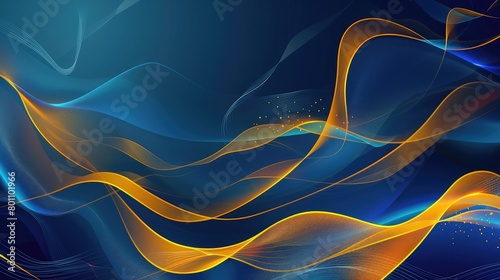Elegant abstract wave line futuristic style background template,Shiny golden moving lines design element on dark blue background for greeting card and disqount voucher