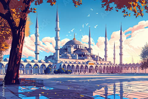 Sultan Ahmed Mosque - Istanbul Skyline Illustration