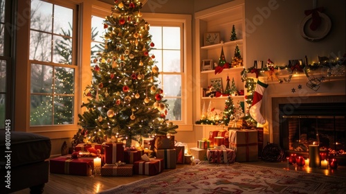 Christmas gifts with a beautiful Christmas tree