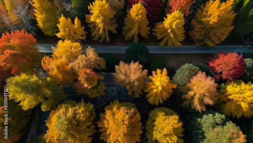 Autumn view from the sky on colorful forests in park Mauricie, Quebec, Canada
 photo