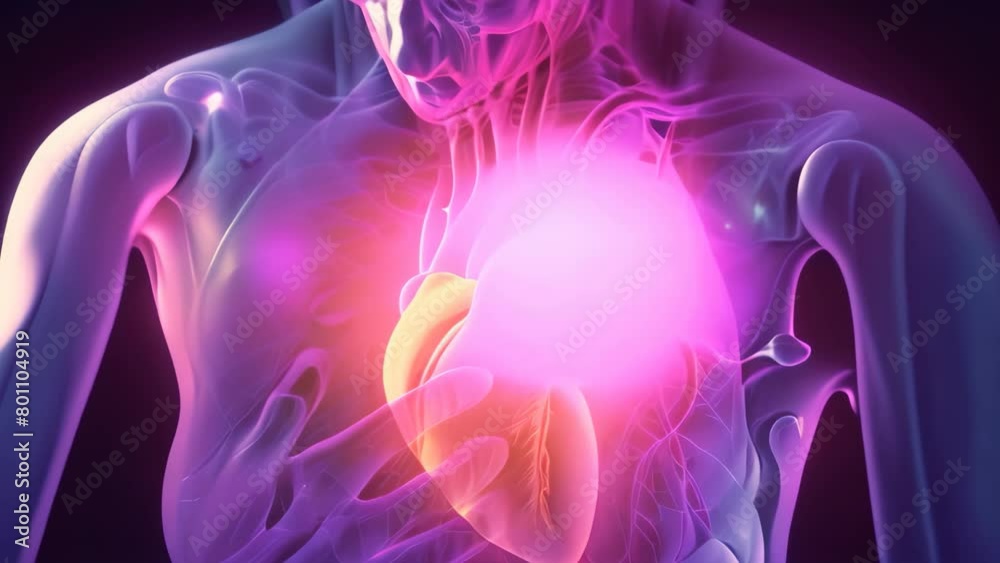 A person with a heart inside their chest, visualizing the human anatomy ...