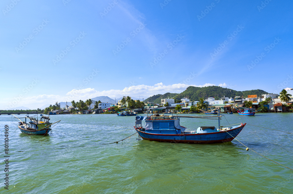 Lonely Fishing Boat at Nha Trang Harbor, Vietnam