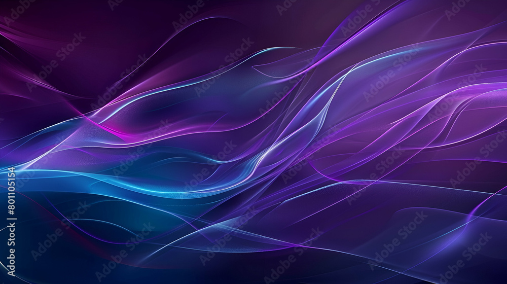 Abstract gradient wave of blue and purple colours with a glowing light dark background