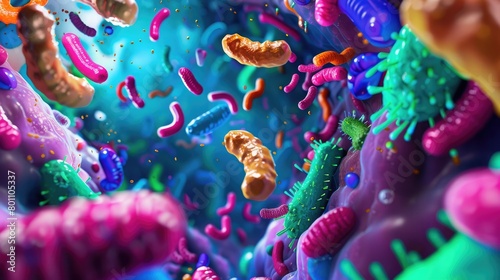 Beneficial bacteria and gut flora vibrant conceptual image for health content
