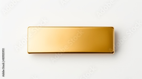 Minimalist shot of a single gold bar on a pure white background with a slight shadow to emphasize simplicity and value,