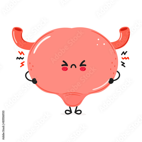 Cute angry Bladder organ character. Vector hand drawn cartoon kawaii character illustration icon. Isolated on white background. Sad Bladder organ character concept