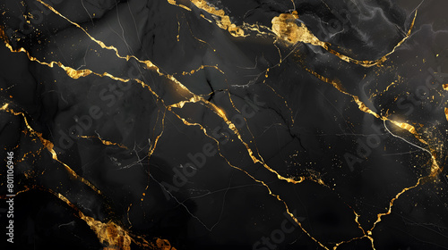 Luxury black and gold marble background. Generative AI.