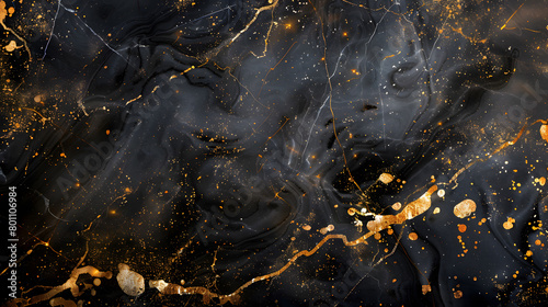 Luxury black and gold marble background. Generative AI. © mhebub
