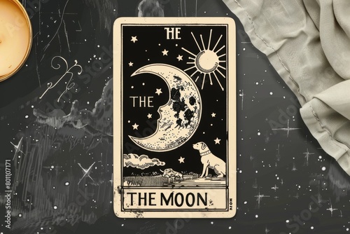 tarot card moon and sun on cozy background photo