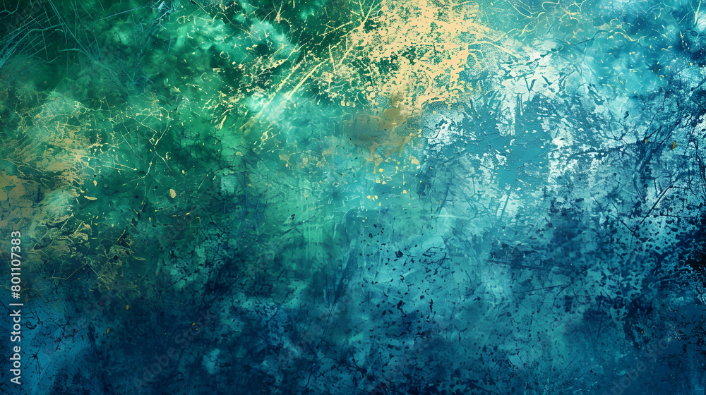 Background noise, textured, glowing, vibrant cover header poster design in blue and green with a grainy texture.