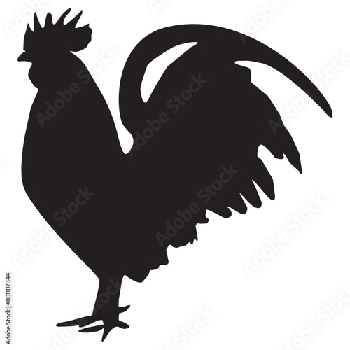 Standing rooster silhouette isolated on transparent background. Vector illustration.