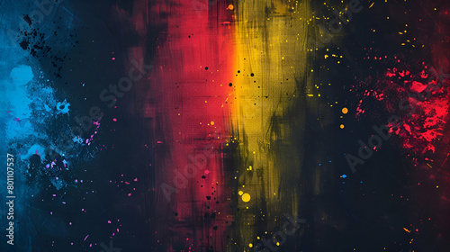 Banner design with a gritty gradient background, blue, yellow, and red abstract glowing colours, and a black backdrop with vibrant, dark noise and glowing colours.