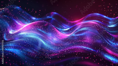 Glowing abstract wave on dark  shiny motion  magic space light  techno abstract background  A vibrant and dynamic wave of brilliant colors emerges from a velvety black background