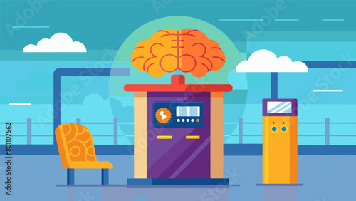 A brain rental kiosk at the airport where travelers can temporarily boost their brainpower for a more focused and productive trip..