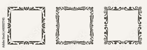 Set of Vintage Ornament Frames. Elegant Decorative Square Border for Wedding Invitation and Scrapbooking design photo