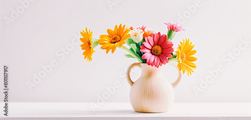 illustrazione di vaso con allegri fiori finti colorati photo