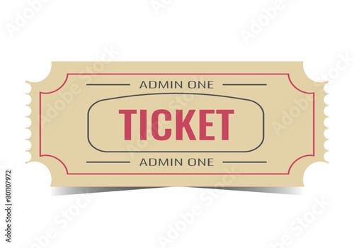  Ticket isolated on white background. Vector. Circus, movie, grandstand, performance, theater, concert, play, play, party, event, festival, realistic in retro style.