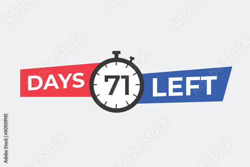 71 days to go countdown template. 71 day Countdown left days banner design. 71 Days left countdown timer