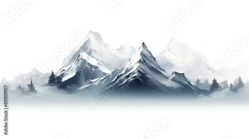winter black and white mountain landscape isolated on white background 