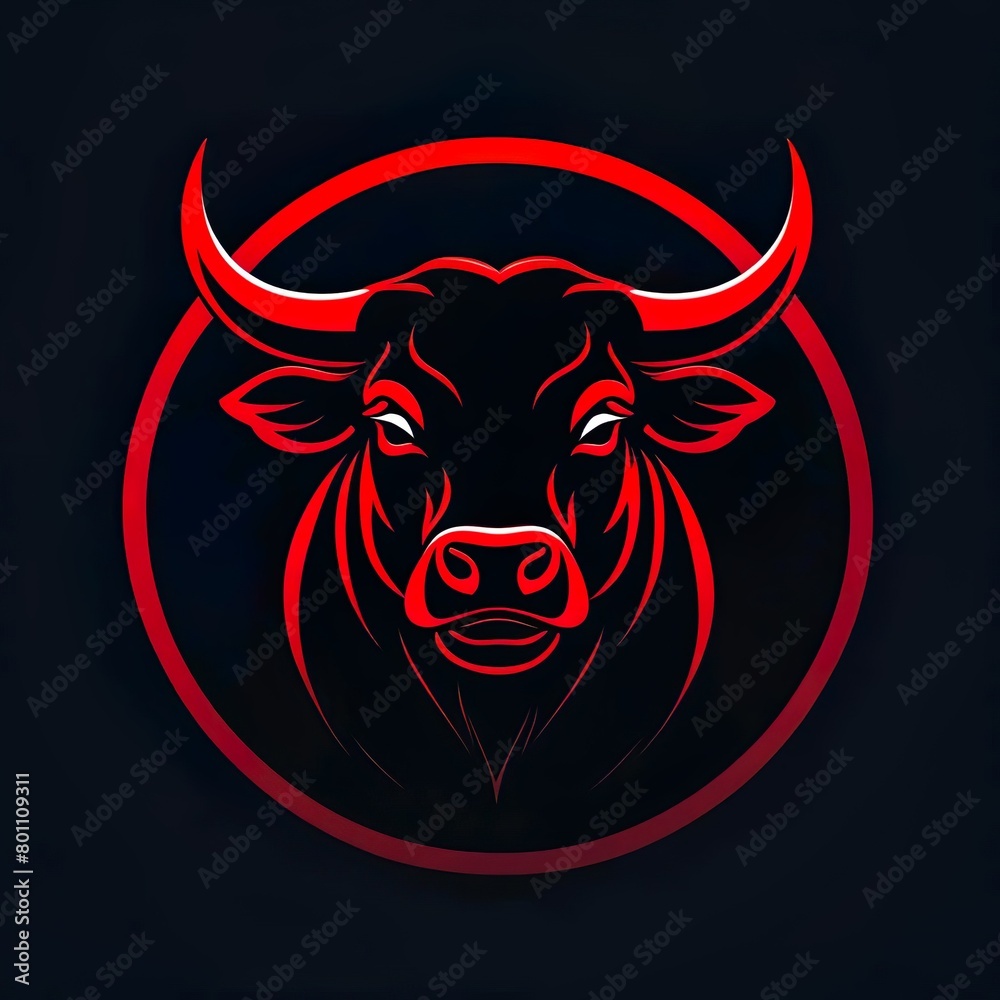 Logo for the holiday of San Fermin. Image of a red bull inside a circle on a black background. Minimalism style, line art, gradient Logo for the holiday of San Fermin. Image of a red bull inside a circle on a black background. Minimalism style, line art, gradient