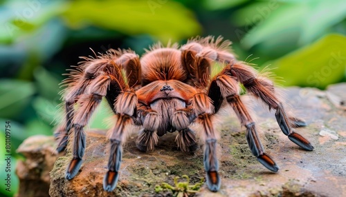 Detailed macro shot of a tarantula in natural habitat, close up view of a spider in the wild