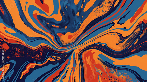 Bright retro psychedelic background with orange and blue abstract poster banner header design with a grainy gradient. photo