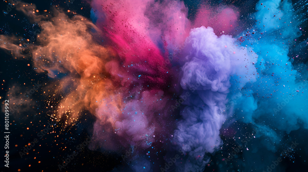 coloured powder explosion against a dark background