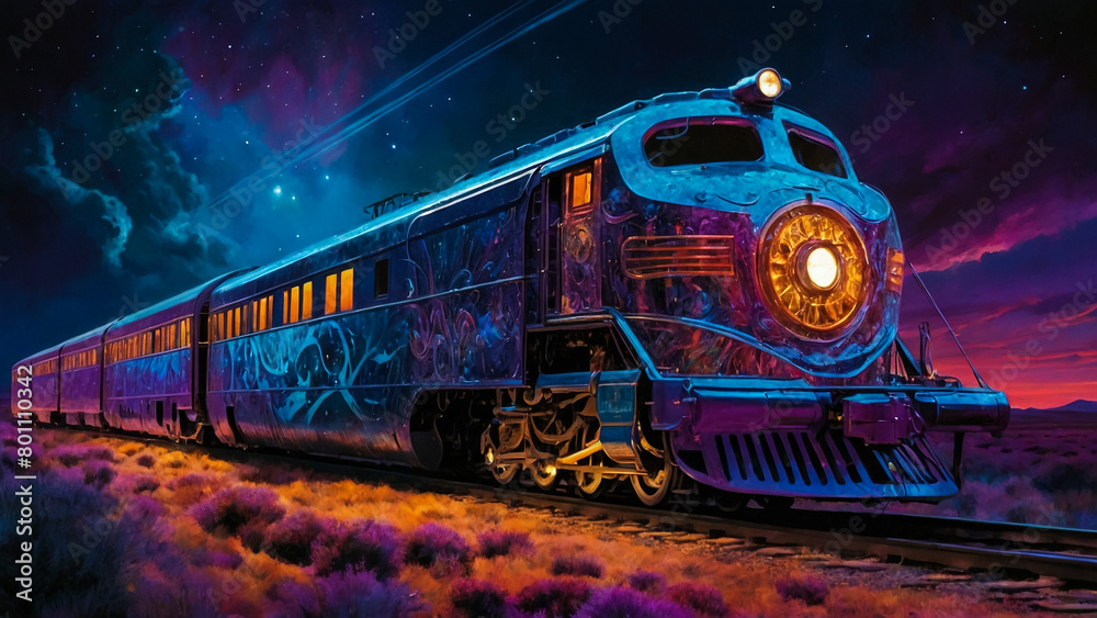 Artistic concept painting of a beautiful train, background illustration.
