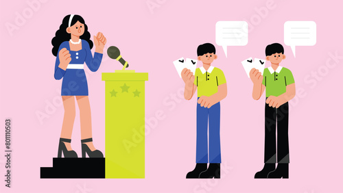 Voters crowd silhouette with election results of referendum percentages. All the silhouette objects, texts and background are in different layers and the text types do not need any font.