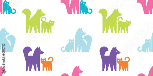 Seamless pattern with Dogs and Cats. isolated on white background