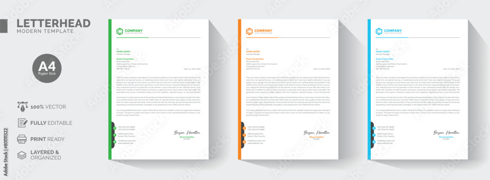 Clean Minimalist corporate letterhead template, Professional modern letterheads templates design for your business and project, Vector illustration