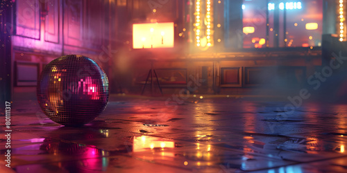 Club Disco Ball Backdrop, Disco Ball Illumination in Club - Ai Generated