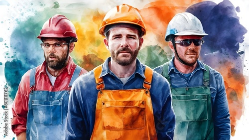 Group of workman in watercolor style photo