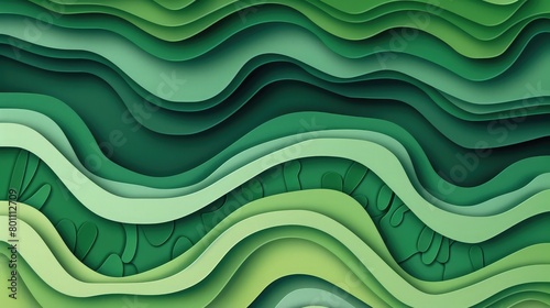 Multi layers green color texture 3D papercut layers in gradient vector banner, Abstract paper cut art background design for website template, Topography map concept or smooth origami paper cut