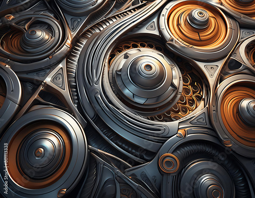 abstract futuristic metal cogs background industrial steel mechanism backdrop wallpaper (ID: 801113338)