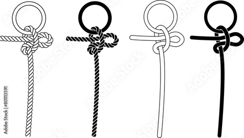 Slipped half hitch rope Knot icon set