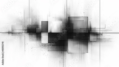 Black geometric shapes  watercolor graphic abstract white background in grunge style