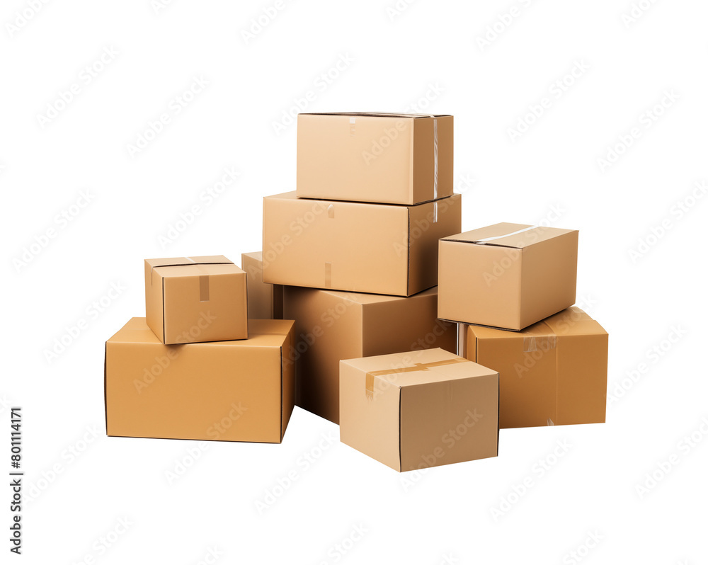 stacked cardboard boxes on a plain transparent background, symbolizing logistics and packaging. Generative AI stacked cardboard boxes on a plain transparent background, symbolizing logistics and packaging. Generative AI