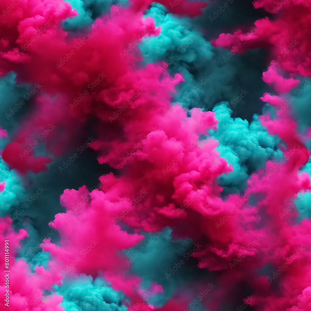 Seamless pattern with texture of pink and turquoise smoke, fog, smog
