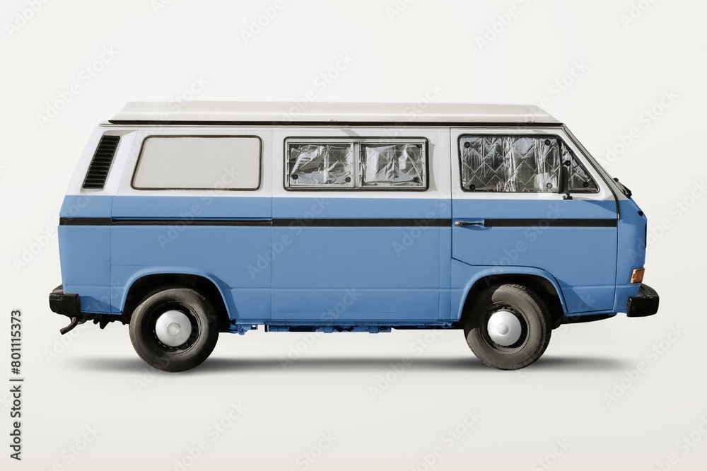 Old blue van, classic car for camping