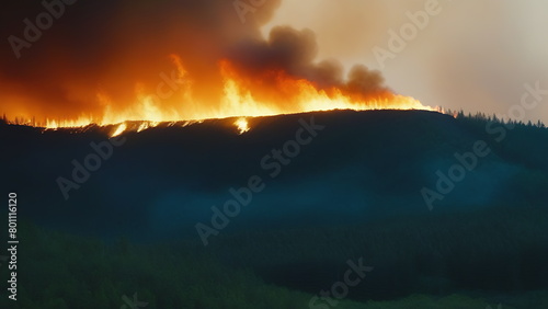 Forest burning in the mountains in summer