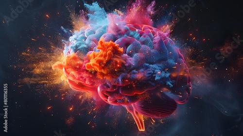 Concept art of a human brain exploding with knowledge and creativity. generative ai #801116355