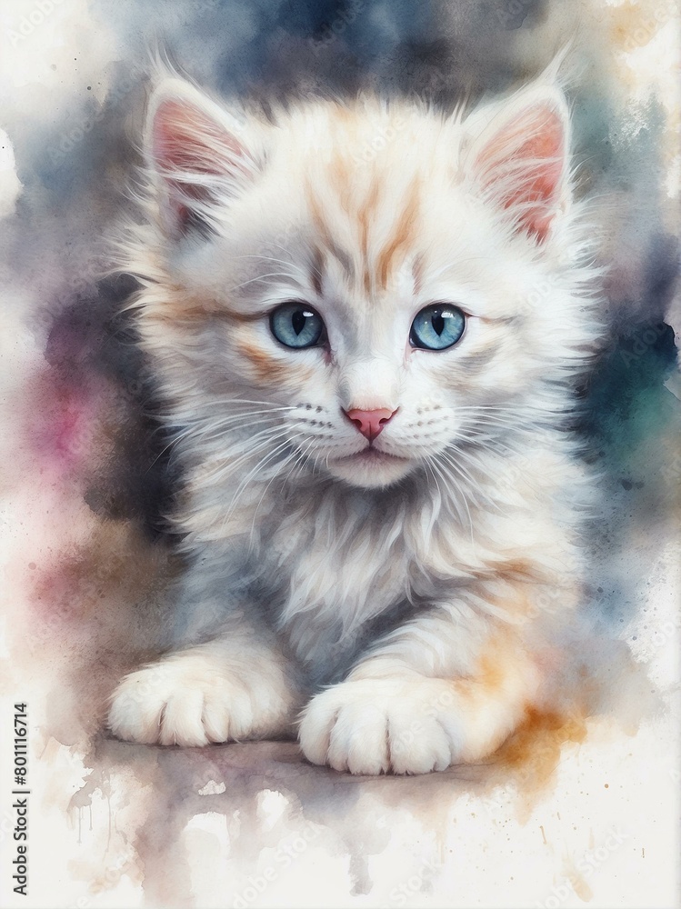 kitten on a white background, watercolor