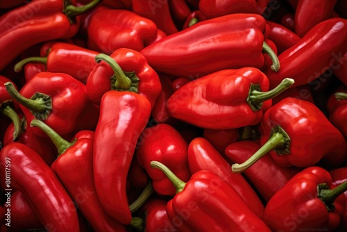 Red peppers background. Close up of fresh red paprika.