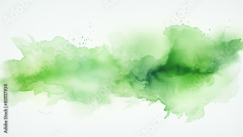 Abstract drawing in green watercolor, a smear of paint on a white background