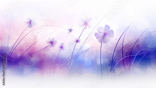 Abstract purple background with wildflowers, watercolor greeting card