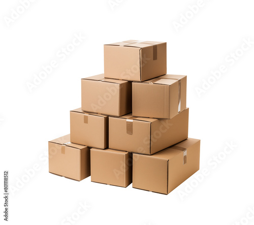 stacked cardboard boxes on a plain transparent background, symbolizing logistics and packaging. Generative AI © Breyenaiimages