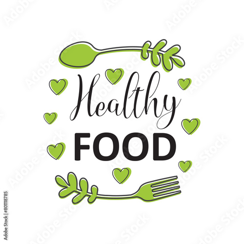 Healthy food logo design with leaf elements.