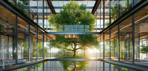 Wallpaper Mural Sustainable green building. Eco-friendly building. Sustainable glass office building with trees for reducing carbon dioxide. Torontodigital.ca