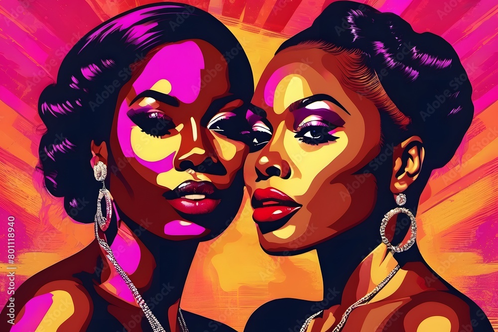A captivating artistic portrayal of a lesbian couple radiating love, intimacy, and connection, celebrating diversity and romance.